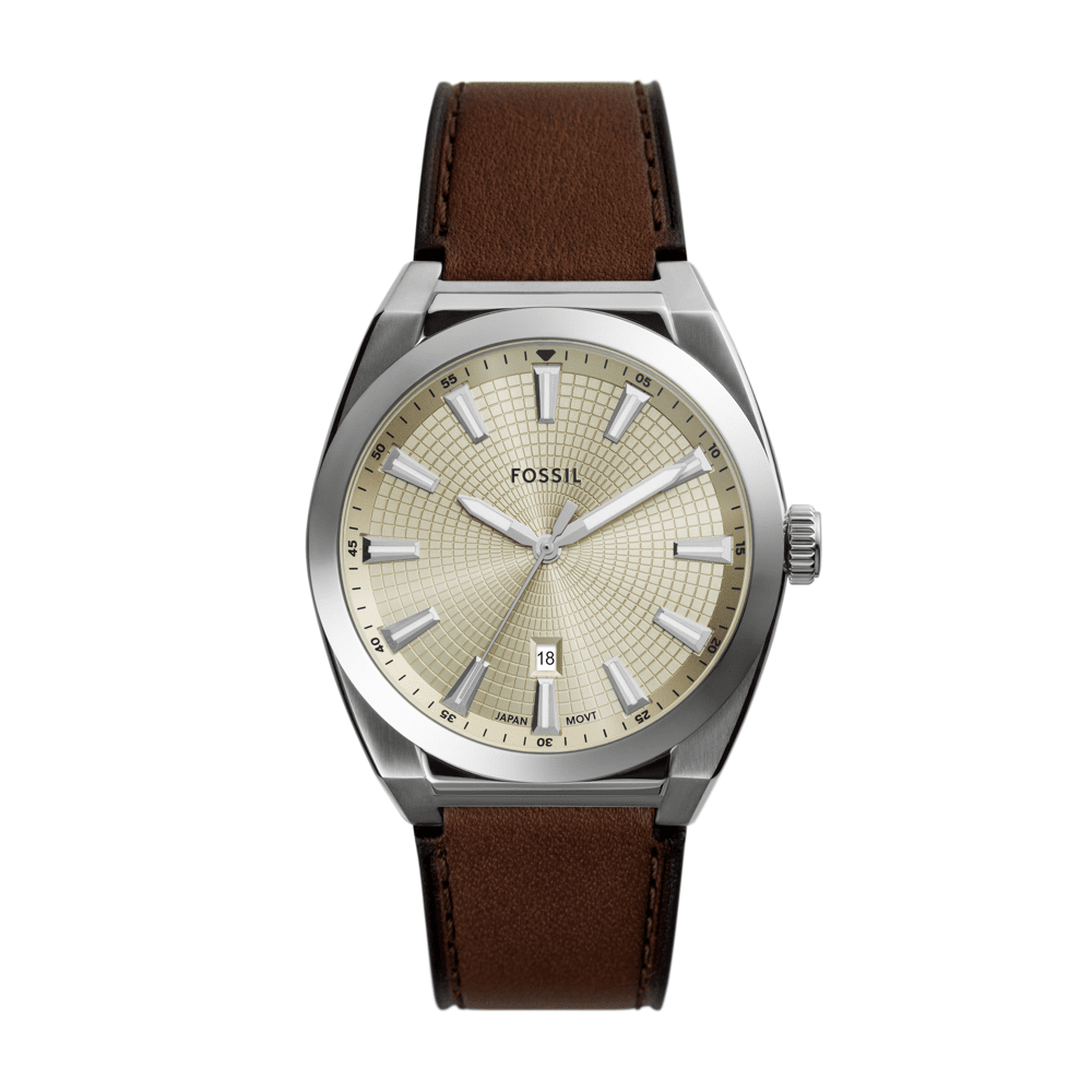 Fossil Everett Three-Hand Date Brown Leather Watch FS6071 Watches Fossil