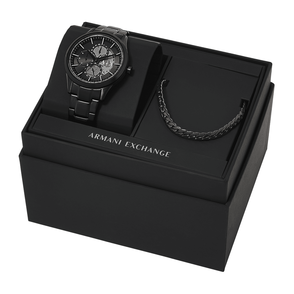 Armani Exchange Multifunction Black Stainless Steel Watch and Necklace Set AX7160SET Watches Armani Exchange