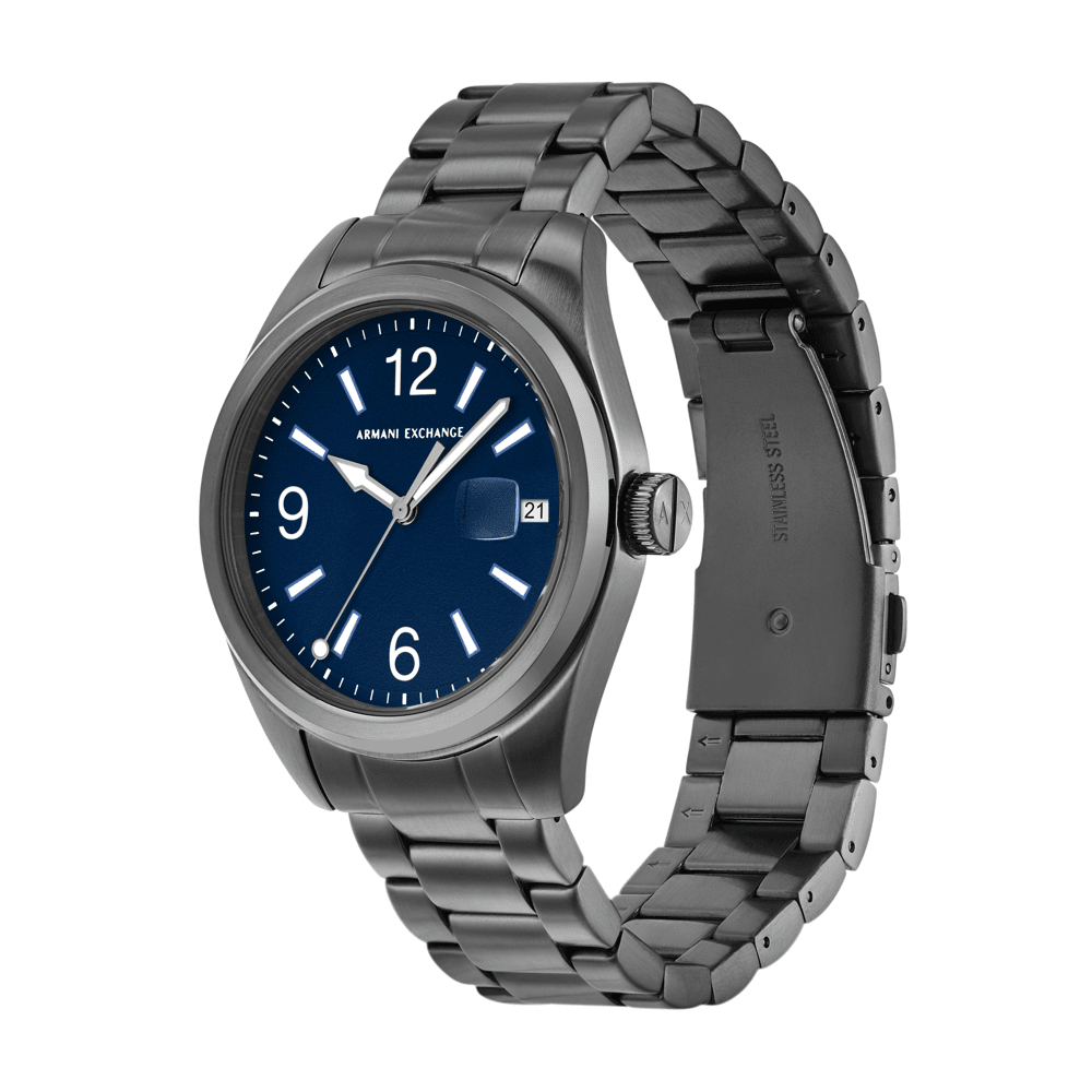 Armani Exchange Three-Hand Date Gunmetal Stainless Steel Watch AX1421 Watches Armani Exchange
