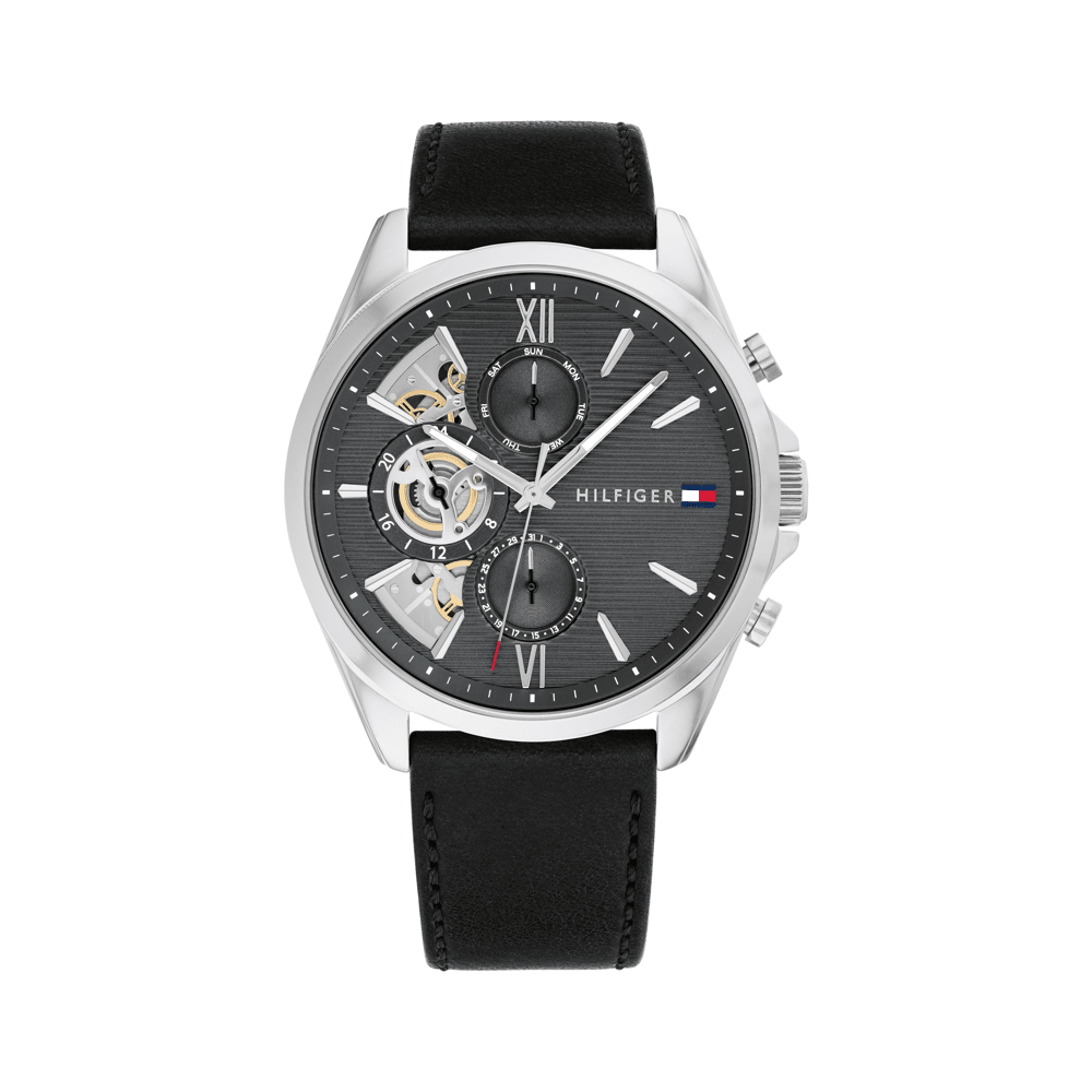 Tommy Hilfiger Baker Black Leather Dark Grey Dial Men's Watch 1710644 Watches Tommy Hilfiger