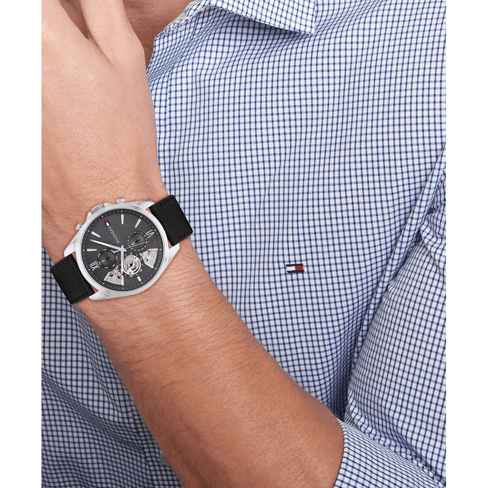 Tommy Hilfiger Baker Black Leather Dark Grey Dial Men's Watch 1710644 Watches Tommy Hilfiger