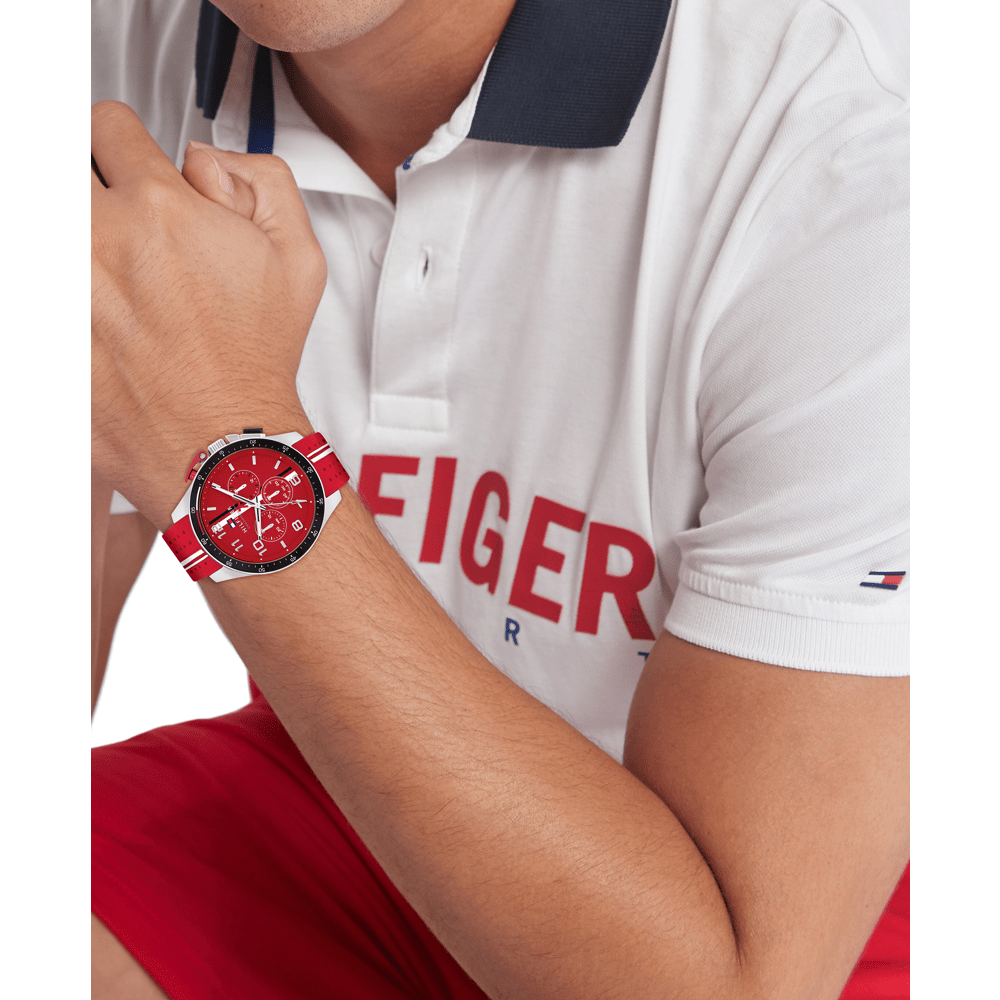 Tommy Hilfiger Bank Red Silicone Red Dial Men's Watch 1792170 Watches Tommy Hilfiger