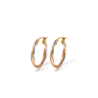 15mm Three Strand Twist Hoop Earrings in 9kt Tri-colour Gold Earrings Bevilles