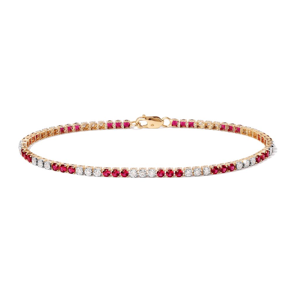 18cm Alternating Created Ruby Tennis Bracelet with 0.25tw of Laboratory-Grown Diamonds in 9kt Yellow Gold Bracelets Bevilles
