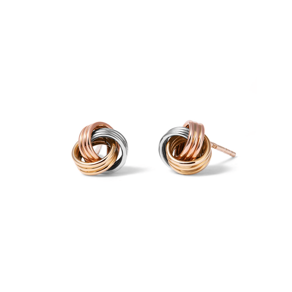 8mm Twist Knot Stud Earrings in 9kt Tri-Colour Gold Earrings Bevilles