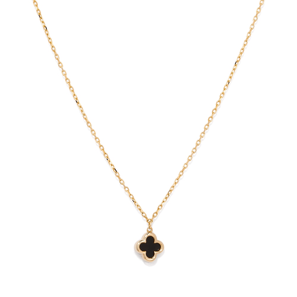 45cm Onyx Clover Pendant Necklace in 9kt Yellow Gold