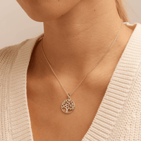 45cm Cubic Zirconia Tree of Life Pendant Necklace in Sterling Silver Pendants Bevilles