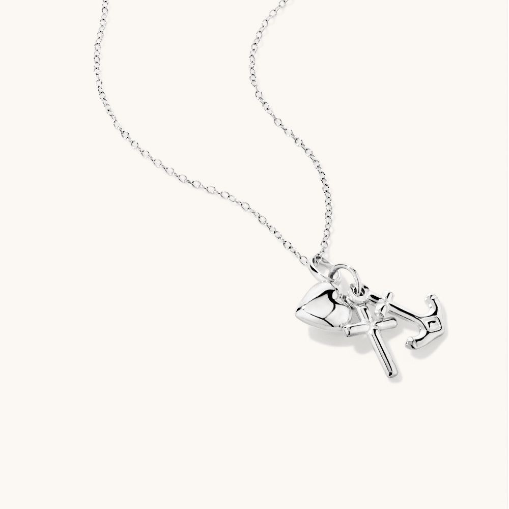 45cm Faith, Hope, and Charity Charm Pendant Necklace in Sterling Silver Pendants Bevilles