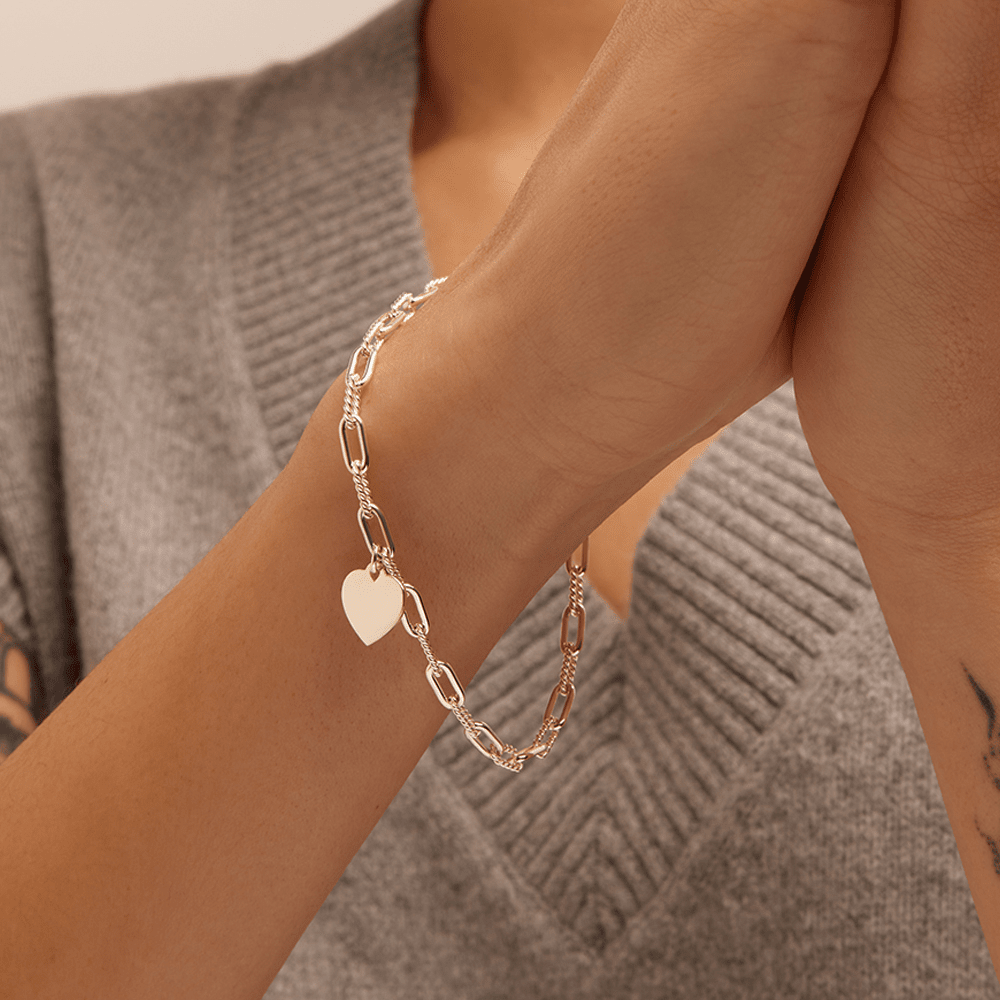 19cm Heart Charm Paperclip Bracelet in Sterling Silver Bracelets Bevilles