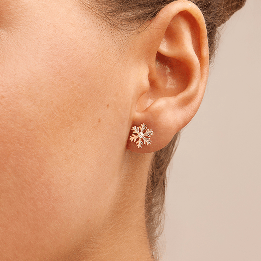 Cubic Zirconia Snowflake Stud Earrings in Sterling Silver Earrings Bevilles