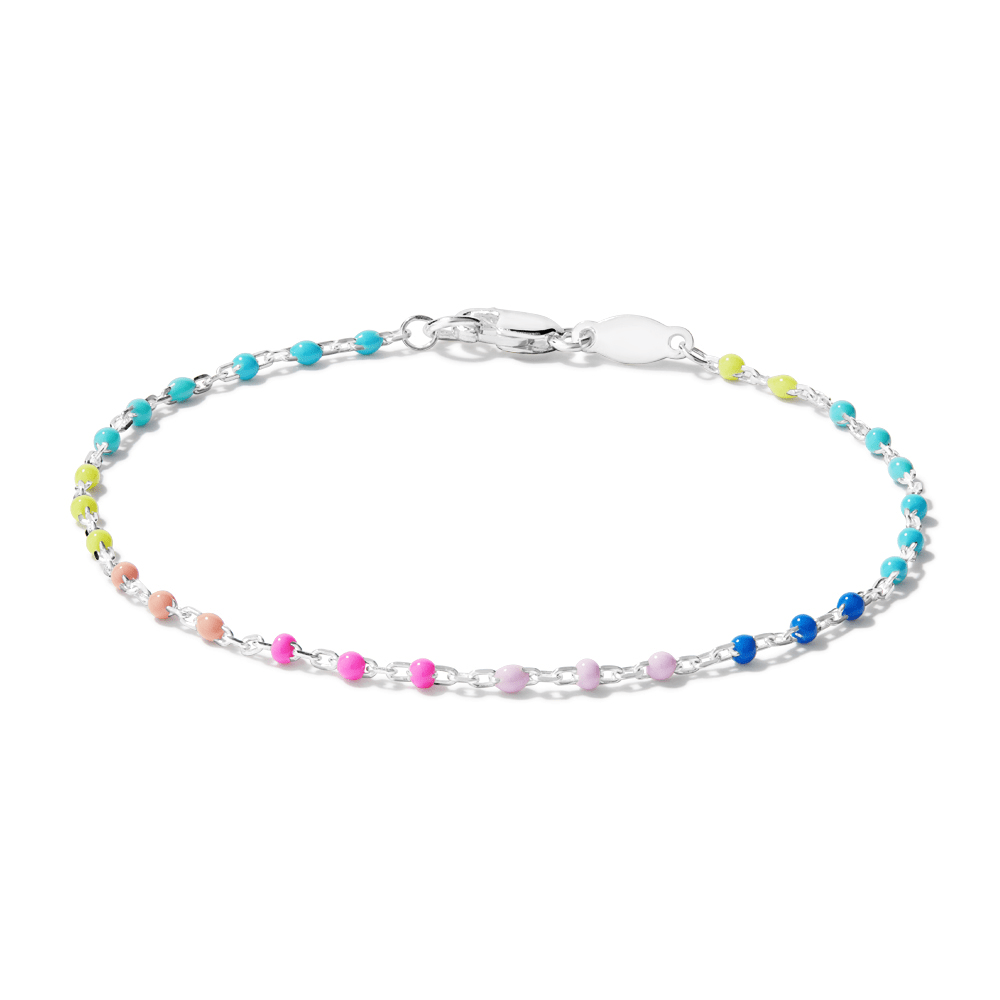 17cm Rainbow Enamel Beaded Bracelet in Sterling Silver Bracelets Bevilles
