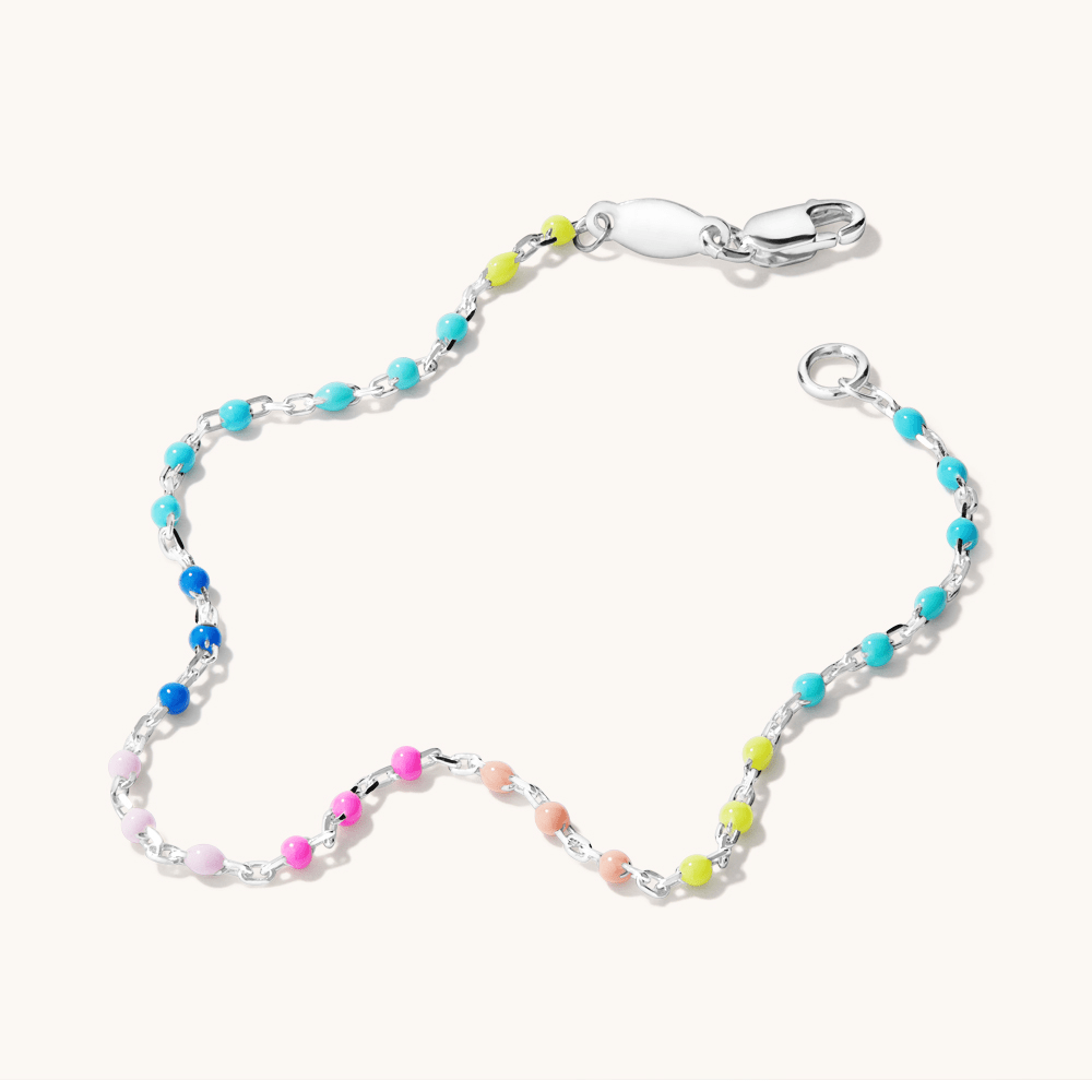17cm Rainbow Enamel Beaded Bracelet in Sterling Silver Bracelets Bevilles
