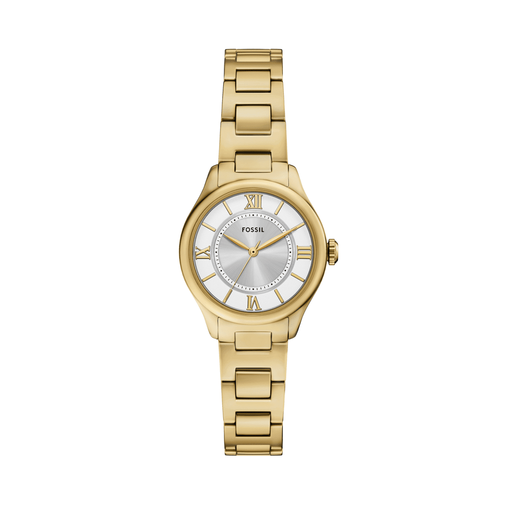 X Fossil Gold tone case white dial Roman numerals, date and faceted crystal Ladies main image 4