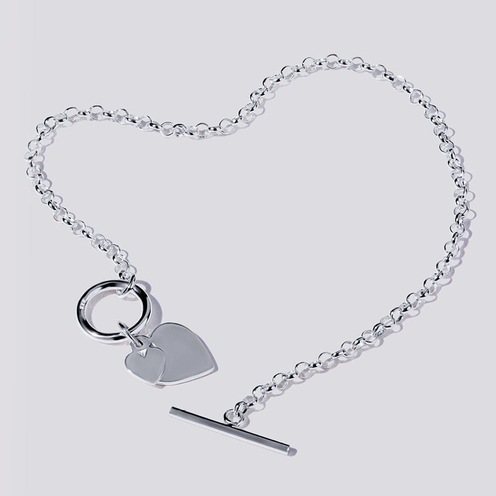 Sterling Silver Heart Charm Toggle Belcher Bracelet 19cm Bracelets Bevilles
