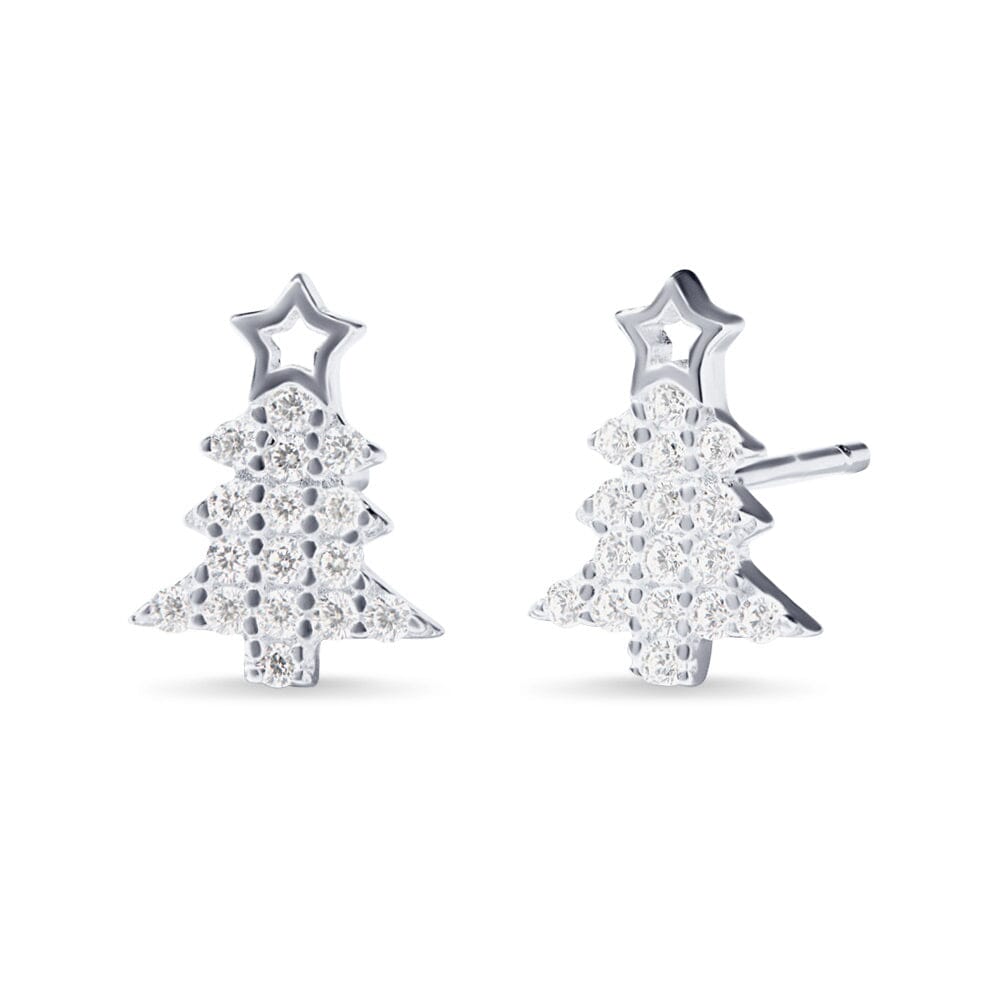 Christmas Tree Stud Earrings with Cubic Zirconia in Sterling Silver Bevilles Jewellers