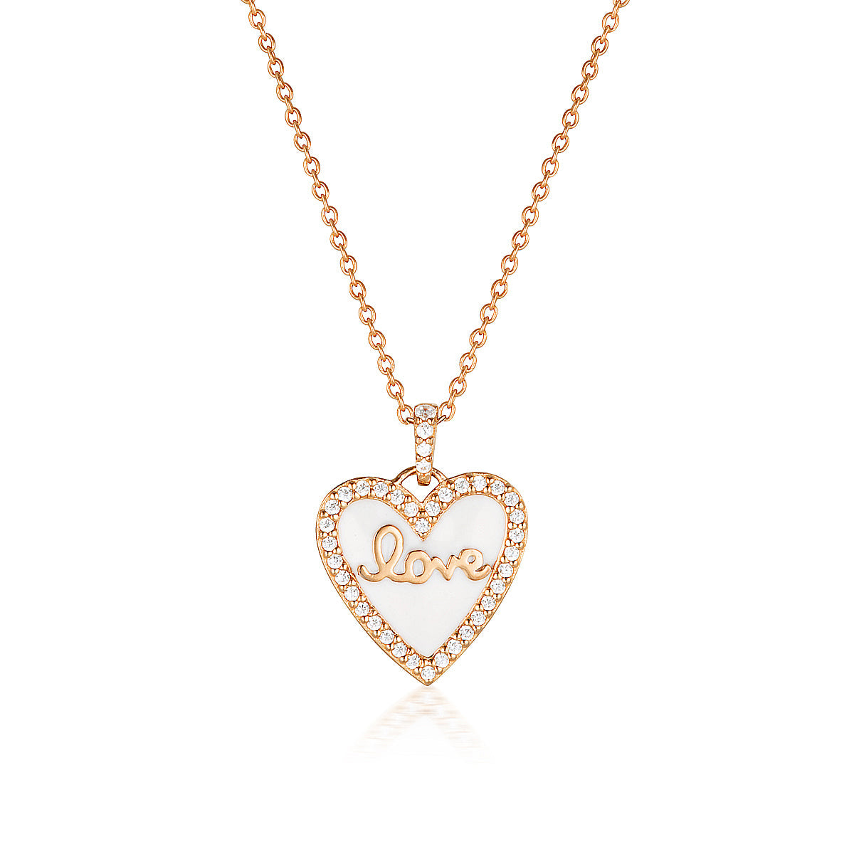 GEORGINI REFLECTION ENAMEL LOVE HEART PENDANT ROSE GOLD Georgini