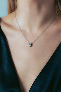 GEORGINI REFLECTION OVAL PENDANT SILVER & BLACK ENAMEL Georgini
