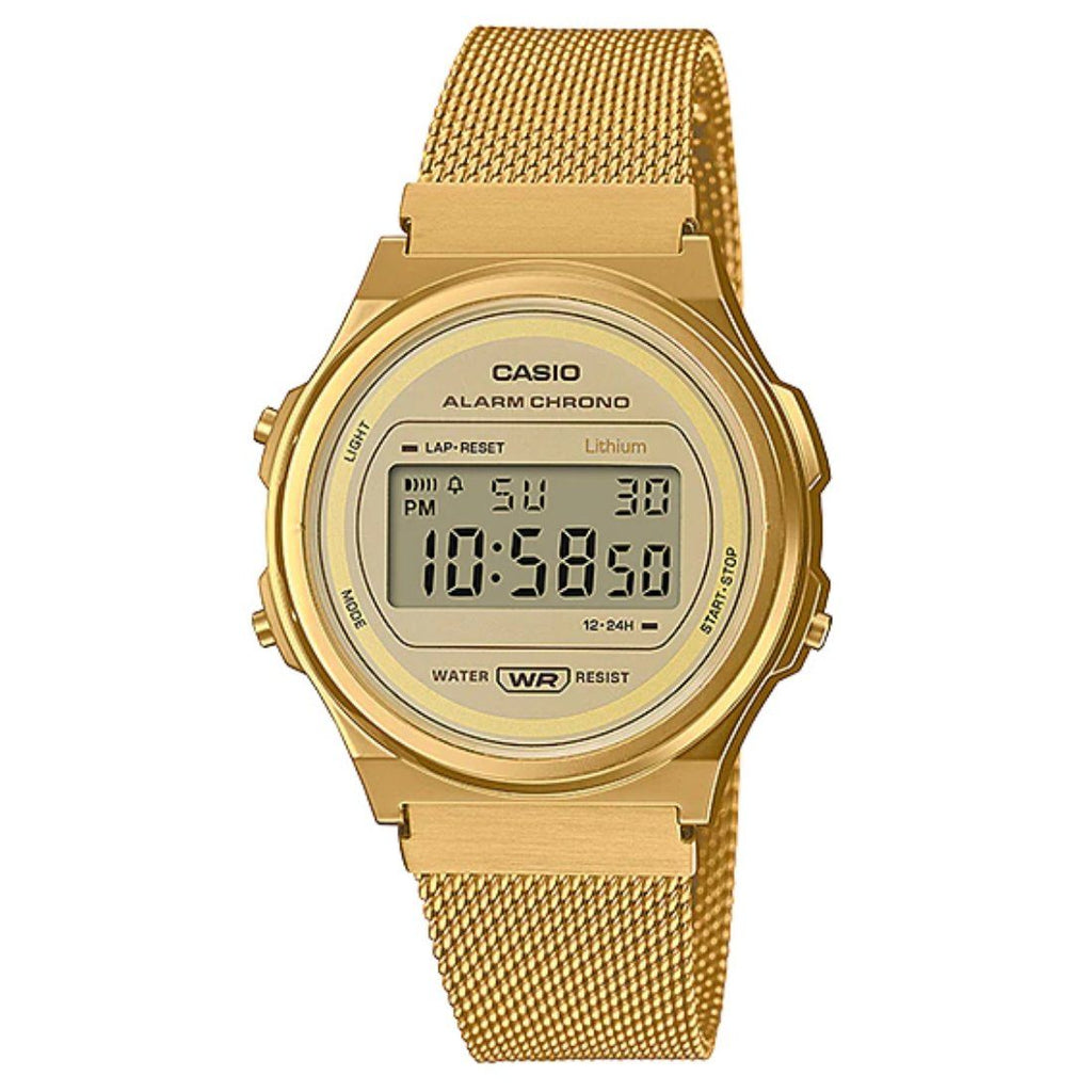 Casio Vintage Digital Gold Watch A171WEMG9ADF Bevilles Jewellers