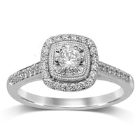 Solitaire Halo Square Look Ring with 1/2ct of Diamonds in 18ct White Gold Rings Bevilles