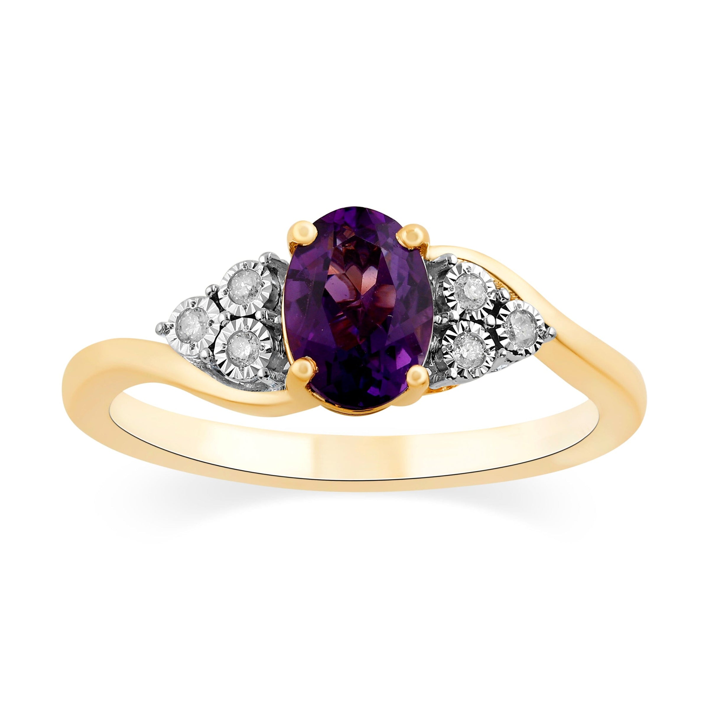 Oval Amethyst Ring with 0.05ct of Diamonds in 9ct Yellow Gold Rings Bevilles
