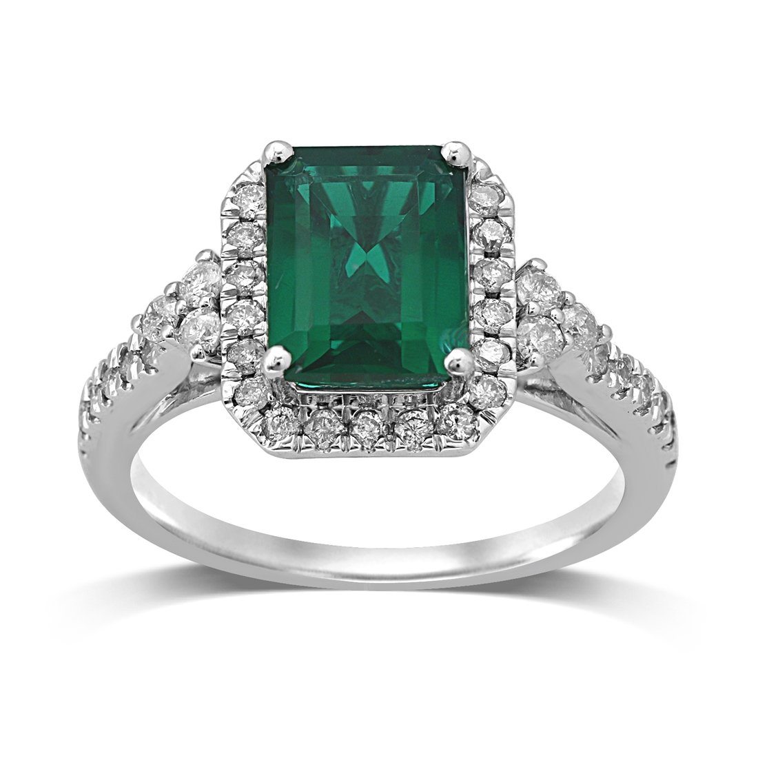 9ct White Gold 0.50ct Diamond & Created Emerald Ring Rings Bevilles