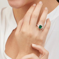 9ct White Gold 0.50ct Diamond & Created Emerald Ring Rings Bevilles