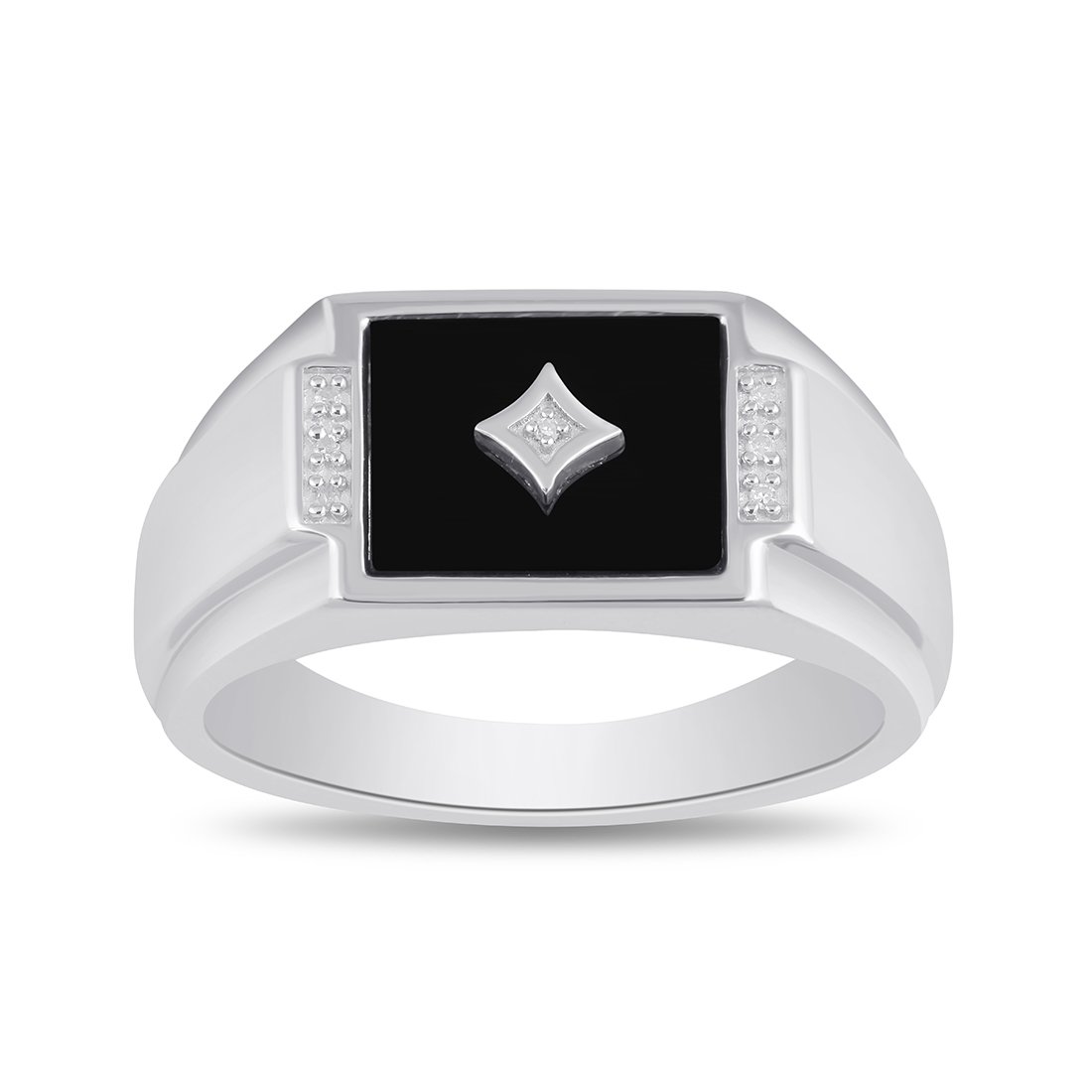 Sterling Silver Diamond Set Black Onyx Men's Ring Rings Bevilles