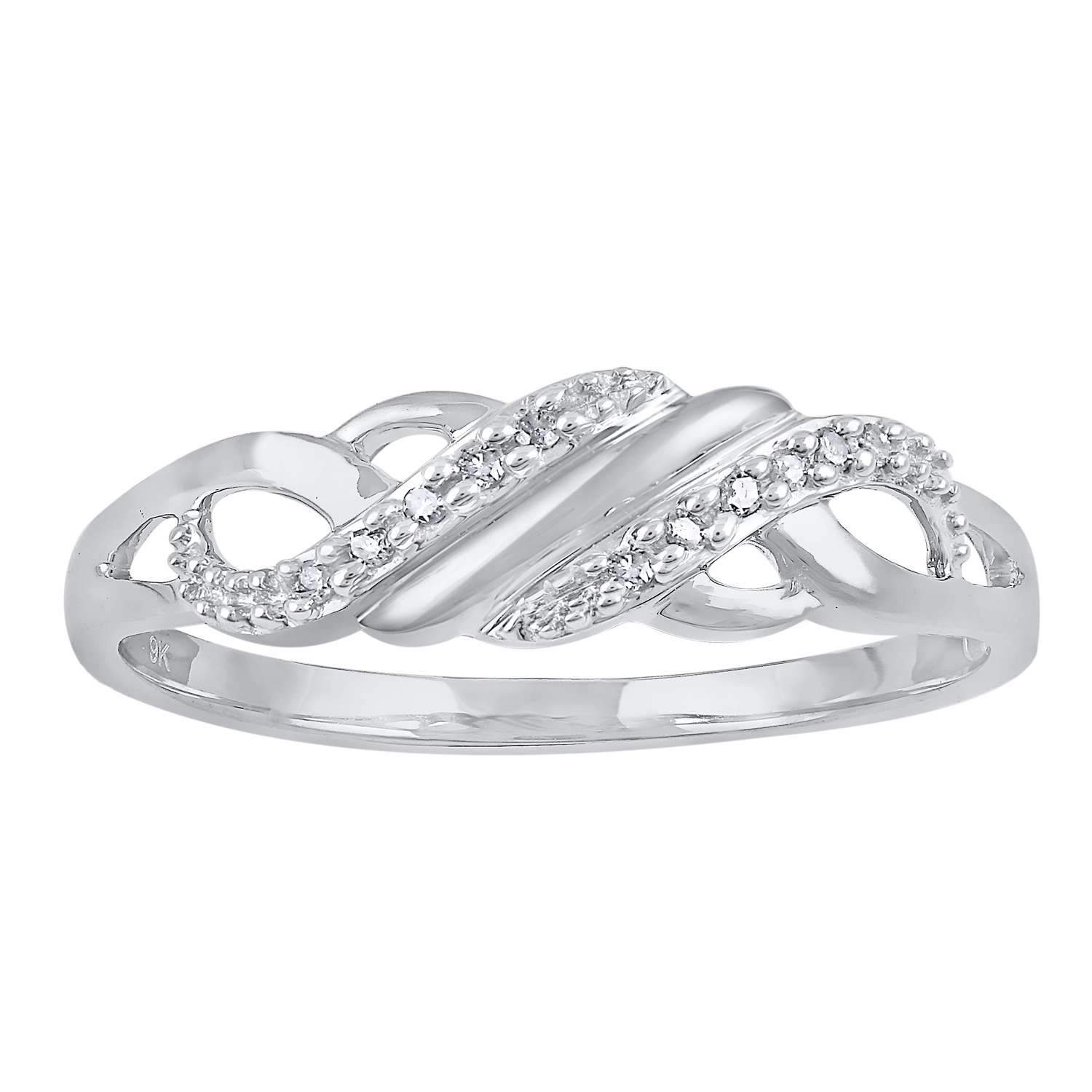 9ct White Gold Diamond Set Stackable Ring Rings Bevilles