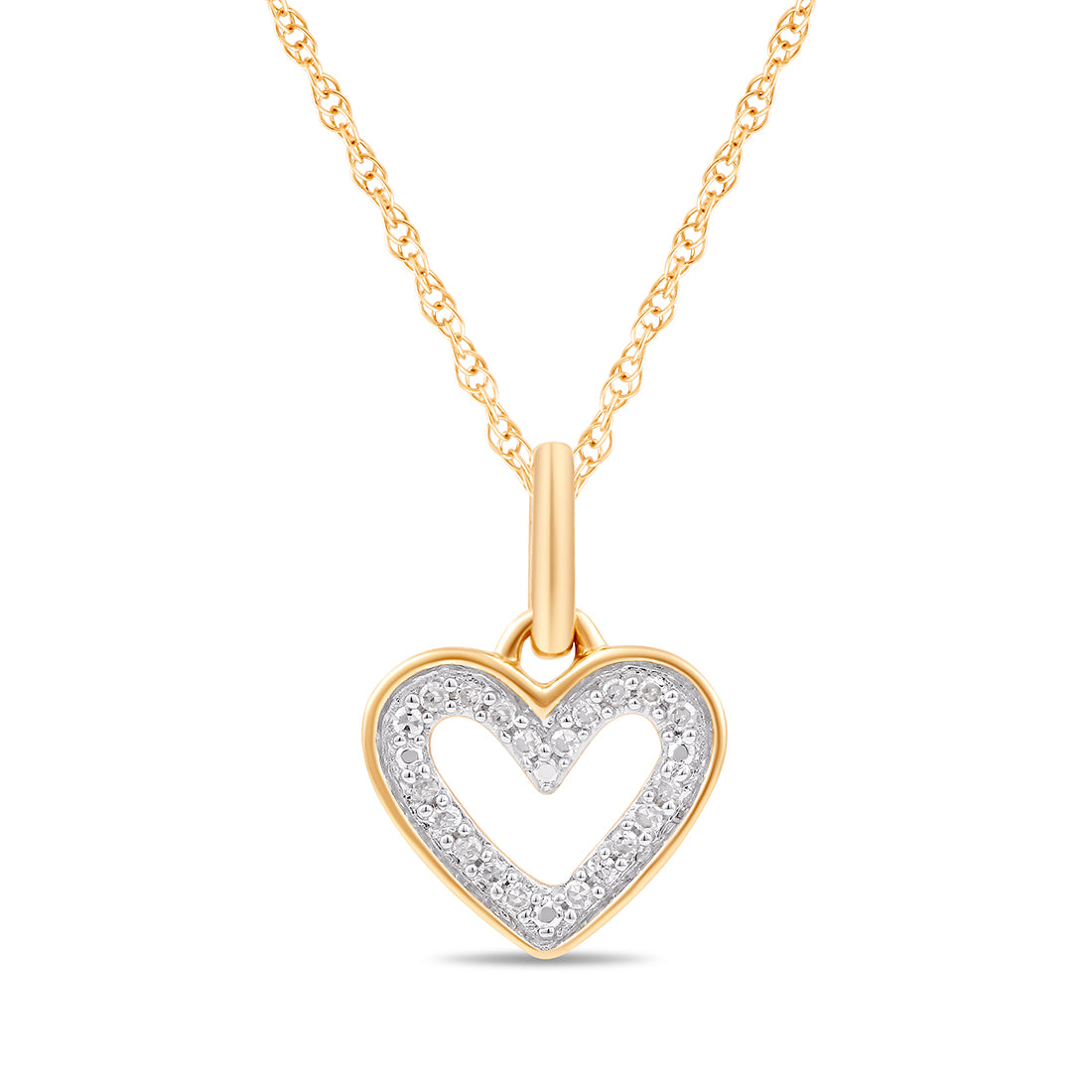 Diamond Set Open Heart Necklace in 9ct Yellow Gold Necklaces Bevilles 