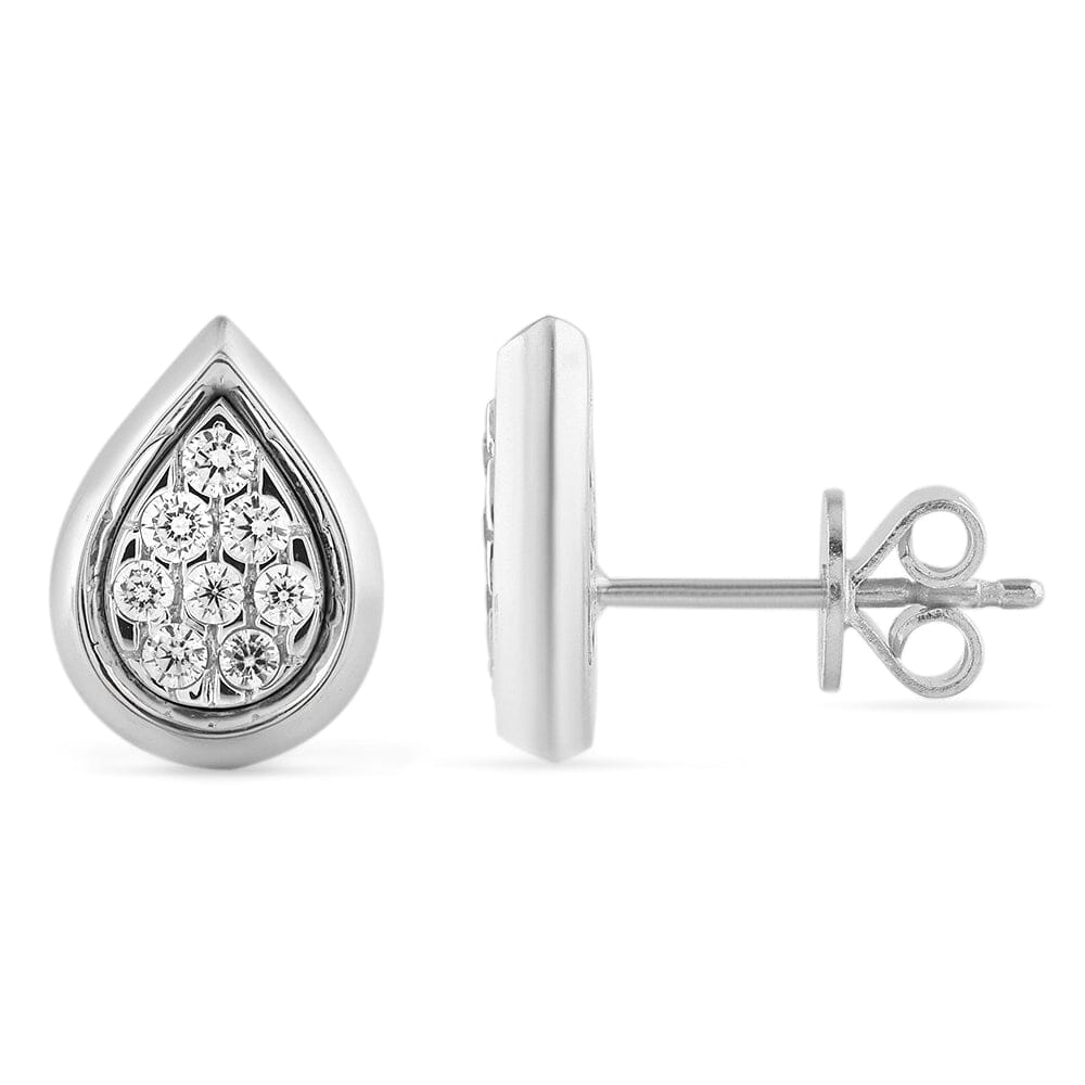 Bezel Set Pear shaped Stud Earrings with 0.10ct of Diamonds in Sterling Silver Earrings Bevilles