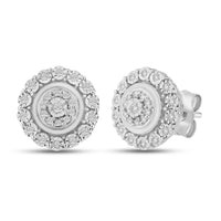 Double Halo Stud Earrings with 0.15ct of Diamonds in Sterling Silver Earrings Bevilles 