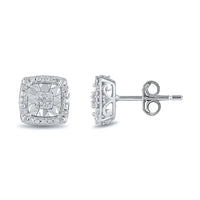 Miracle Halo Square Stud Earrings with 0.10ct of Diamonds in Sterling Silver Earrings Bevilles
