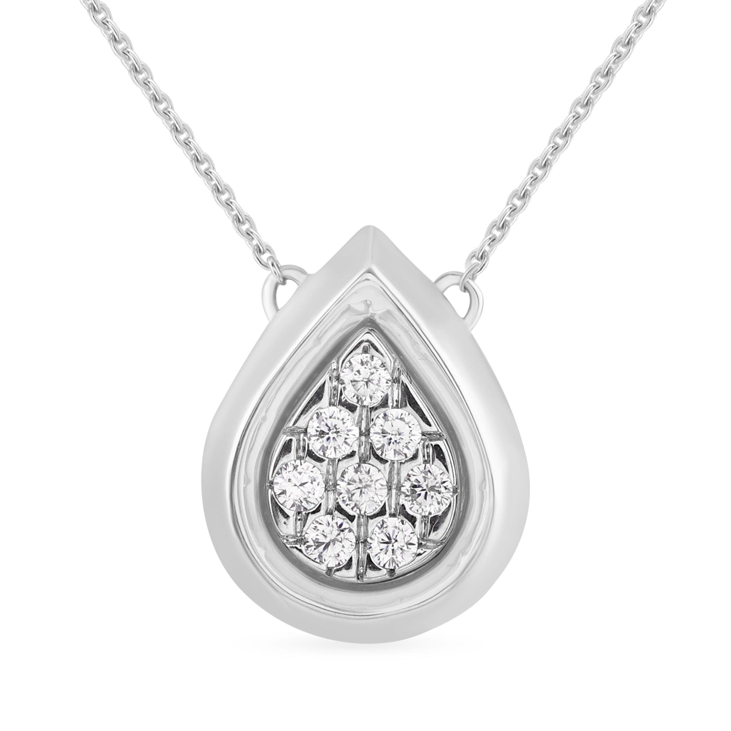 Bezel Set Pear Shaped Slider Necklace with 0.10ct of Diamonds in Sterling Silver Necklaces Bevilles