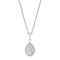 Diamond Set Pear Miracle Halo Necklace in Sterling Silver Necklaces Bevilles