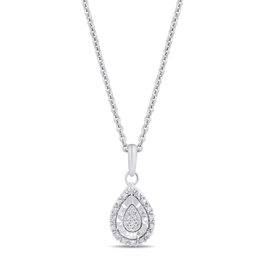 Diamond Set Pear Miracle Halo Necklace in Sterling Silver Necklaces Bevilles