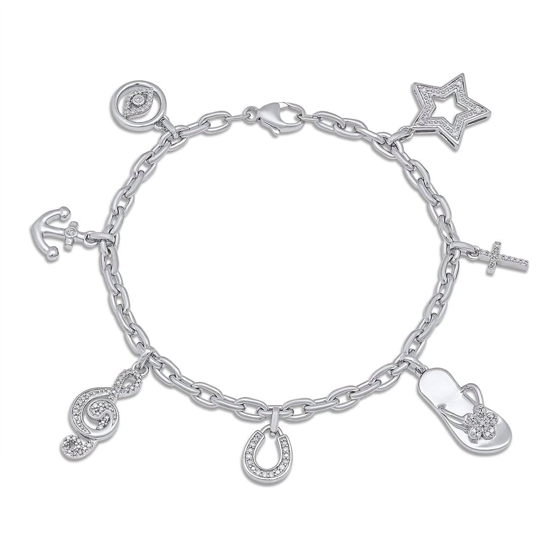 Seven Charm Bracelet with 1/3ct of Diamonds in Sterling Silver Bracelets Bevilles