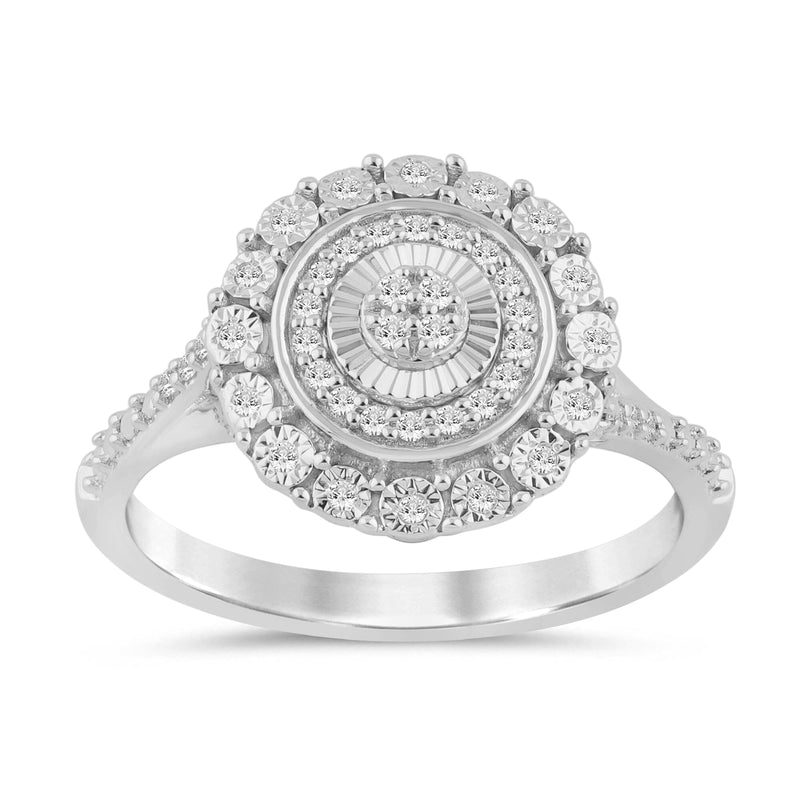 Halo Ring with 0.15ct of Diamonds in Sterling Silver Rings Bevilles 