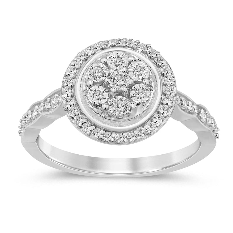 Brilliant Round Center Miracle Ring with 0.15ct of Diamonds in Sterling Silver Rings Bevilles 