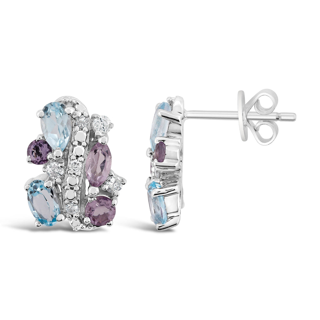 Gemstone Stud Earrings with 1/5ct of Diamonds in Sterling Silver