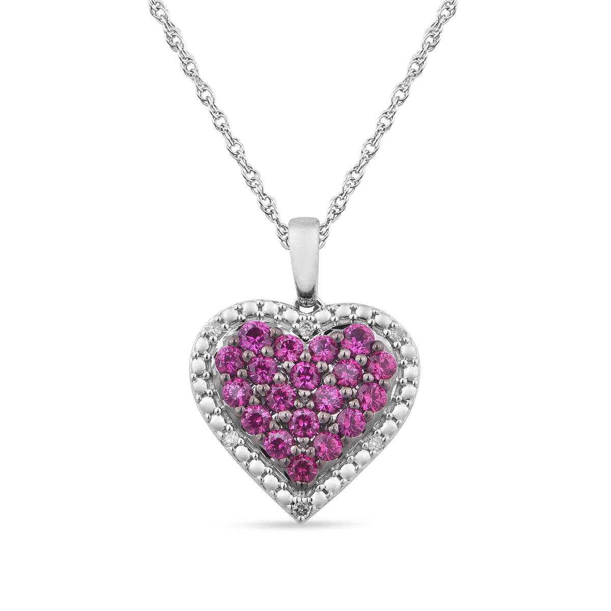 Diamond & Created Ruby Heart Necklace in Sterling Silver Necklaces Bevilles 