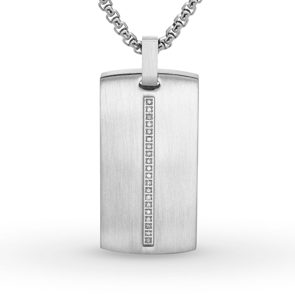Men's Dog Tag Necklace with 0.10ct of Diamonds in Stainless Steel