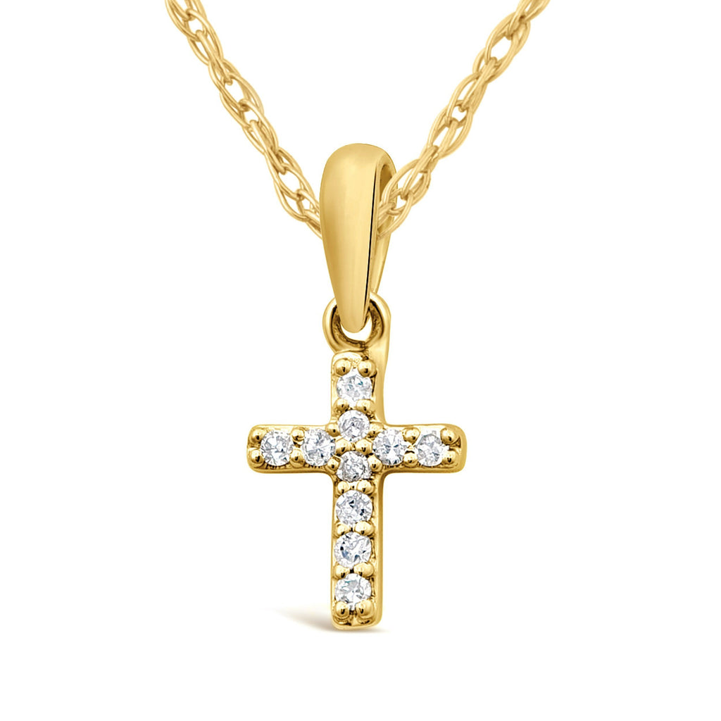 Children's Diamond Cross Necklace in 9ct Yellow Gold Bevilles Jewellers