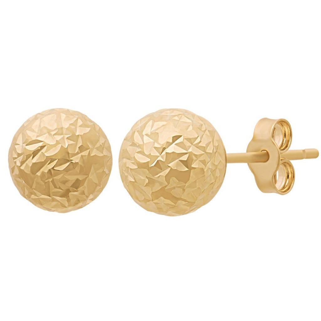 Diamond Cut Round Ball Stud Earrings in 9ct Yellow Gold 7mm Bevilles