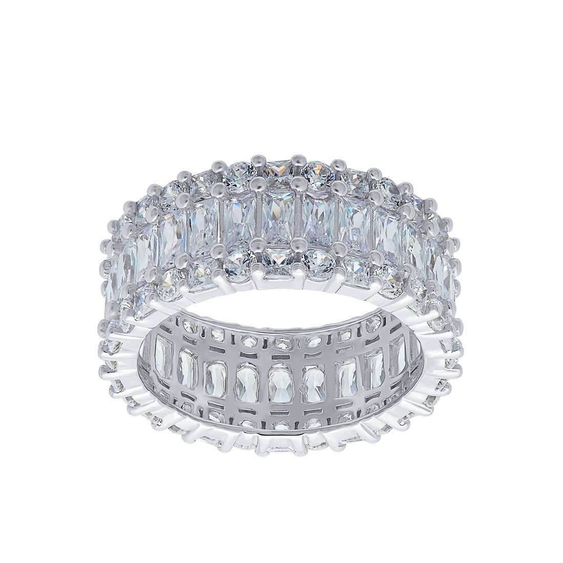 Sterling Silver Round & Baguette Cubic Zirconia Full Eternity Ring Rings Bevilles
