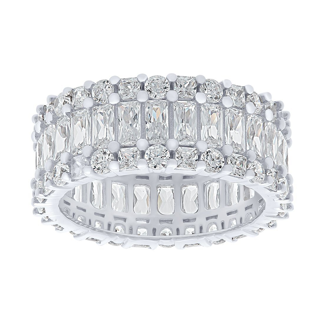 Sterling Silver Round & Baguette Cubic Zirconia Full Eternity Ring Rings Bevilles