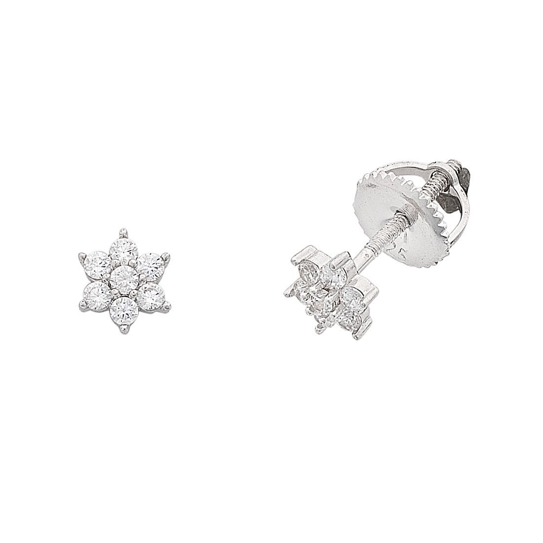 Children's Cubic Zirconia Flower Screw Back Earrings in Sterling Silver Earrings Bevilles
