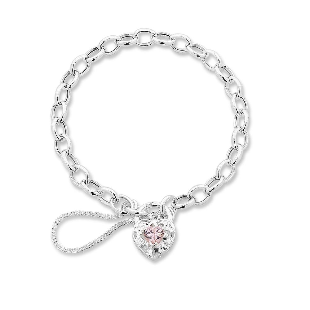 Children's Sterling Silver Pink Cubic Zirconia Padlock Bracelet Bracelets Bevilles