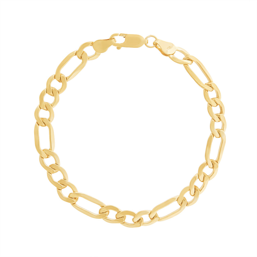 9ct Yellow Gold Silver Infused Two Tone Diamond Cut Figaro 1/3 Bracele