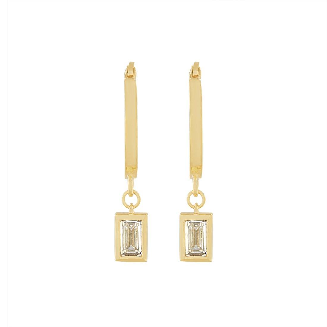 9ct Yellow Gold Silver Infused Hoop Earrings with Cubic Zirconia Drop Earrings Bevilles