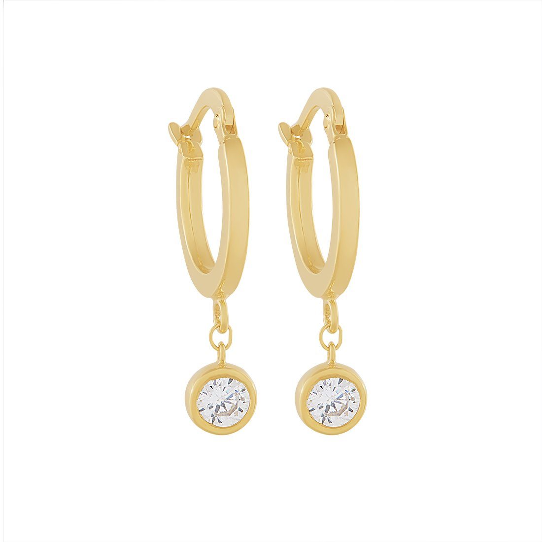 9ct Yellow Gold Silver Infused Hoop Earrings with Cubic Zirconia Drop Earrings Bevilles